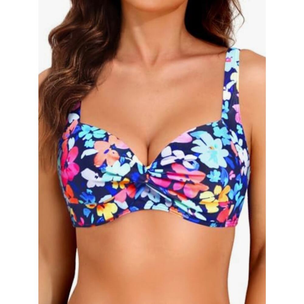 ◇65 MSRP $40 NWOT YONIQUE COLORFUL FLORAL UNDERWIRE BIKINI TOP ♡SIZE L♡